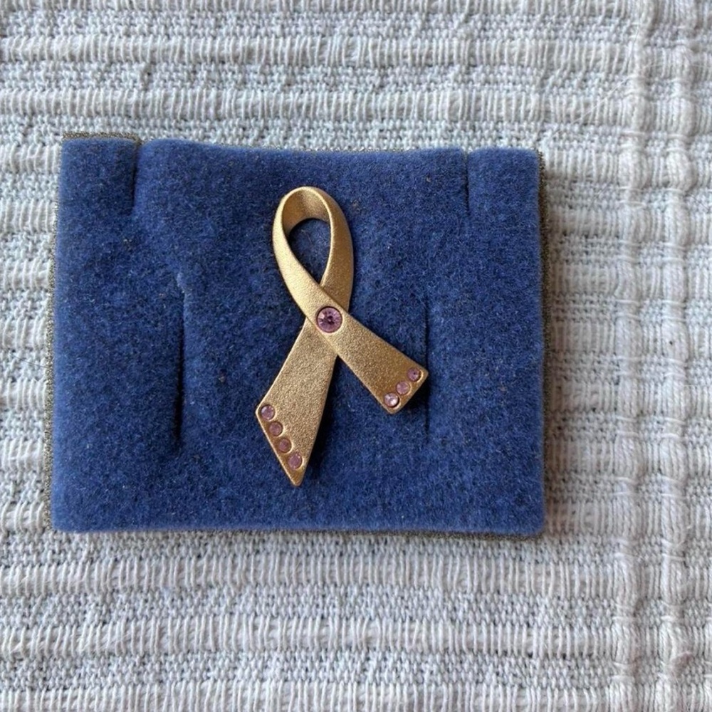 Avon Breast Cancer Awareness Gold Ribbon Brooch with gemstones